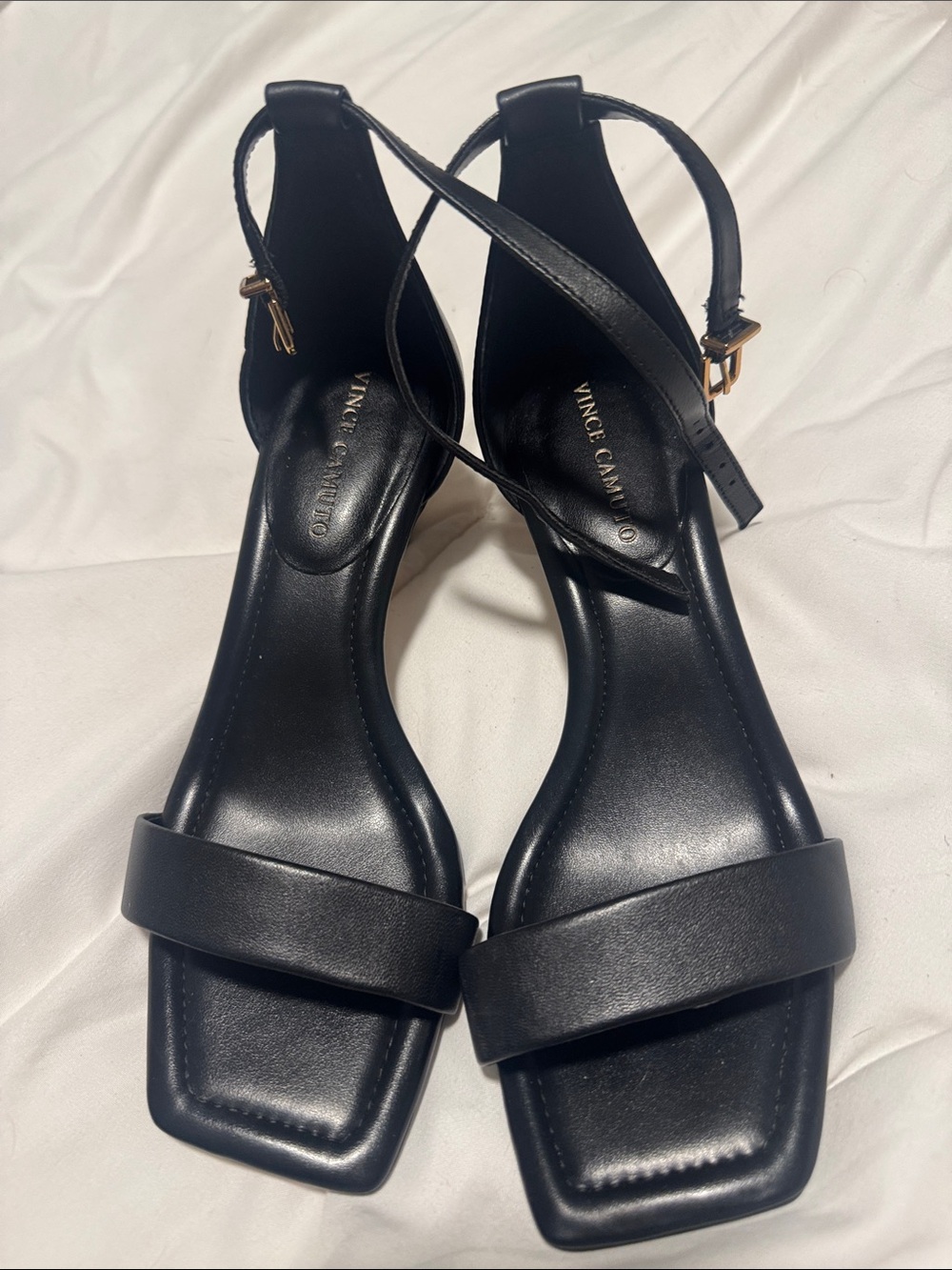 Vince Camuto Black Square-Toe Ankle-Strap Heels